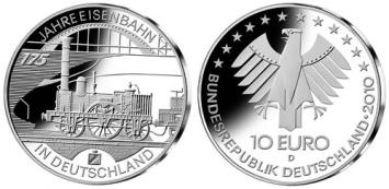 175 jaar Spoorwegen in Duitsland 10 euro Duitsland 2010 UNC